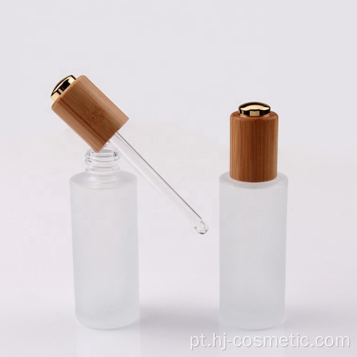 Recipiente cosmético atacado 30g frasco conta-gotas creme para o rosto Frasco de vidro claro fosco com tampa de bambu